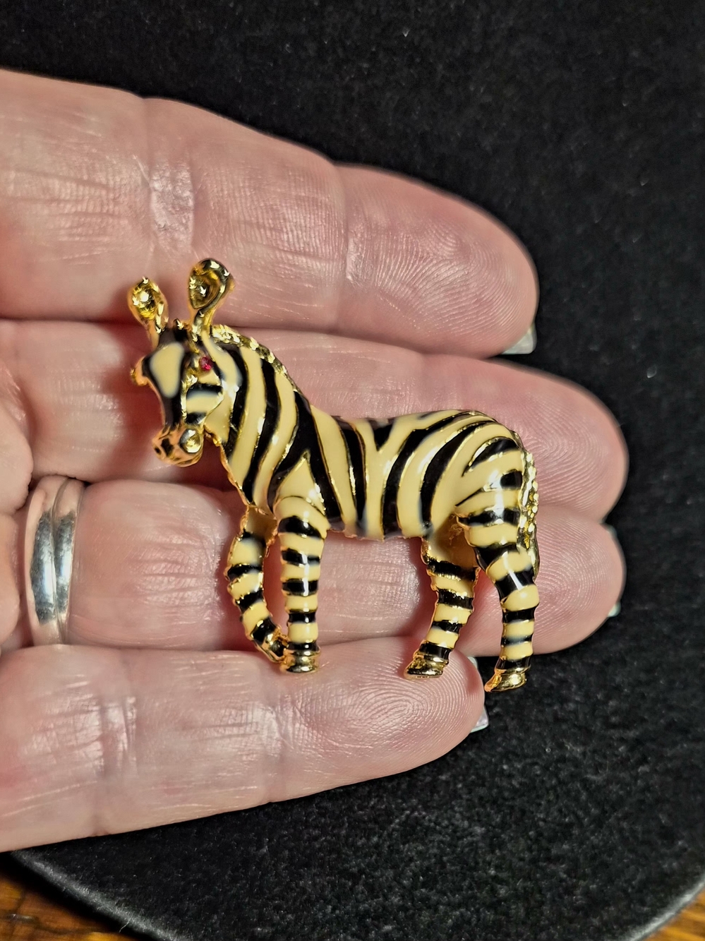 VTG Zebra Enamel Gold-Tone Brooch Pin - Black & Cream